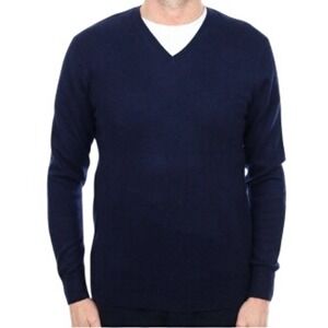 Peter Millar Navy Blue Cotton Cashmere V-Neck Sweater Size Large